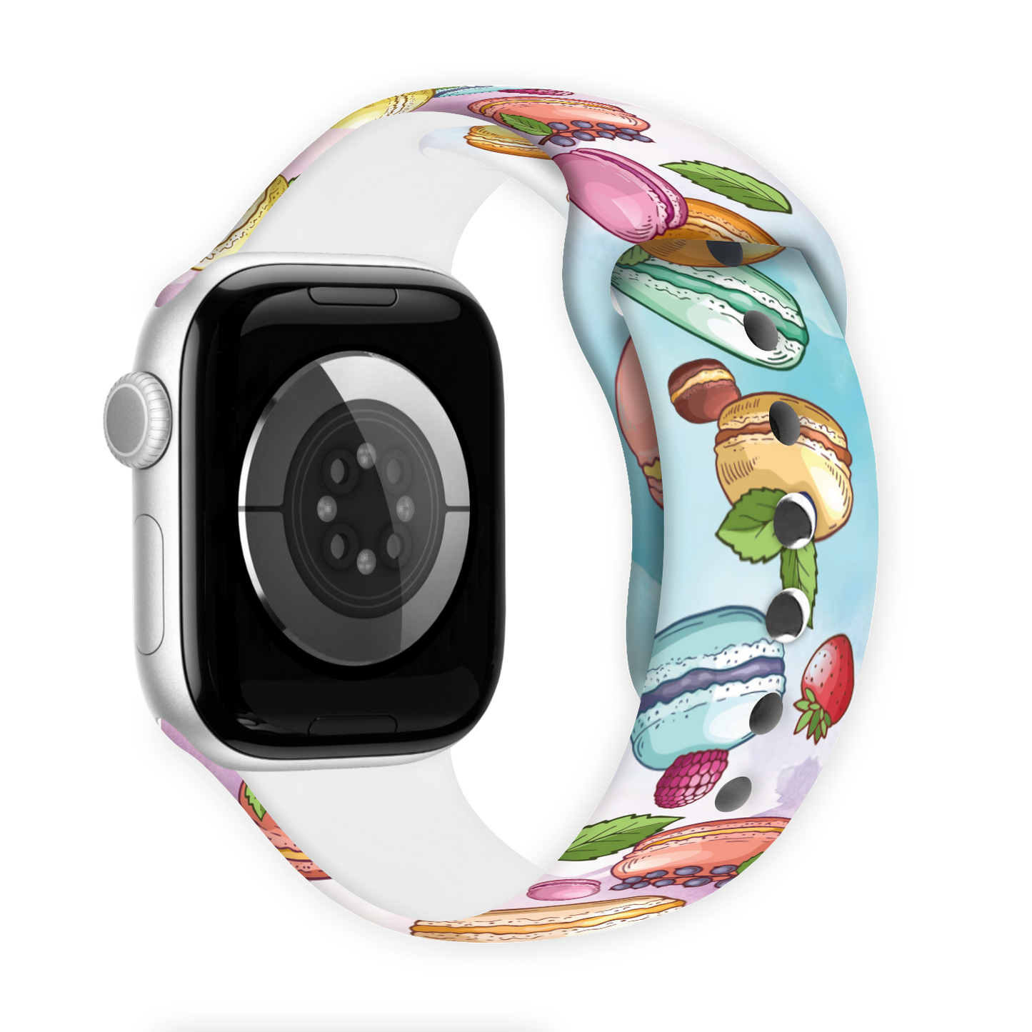 Parisian Macaron Treats Print | Silicone Watch Band for Apple Watch ® + Watch Face Incl.