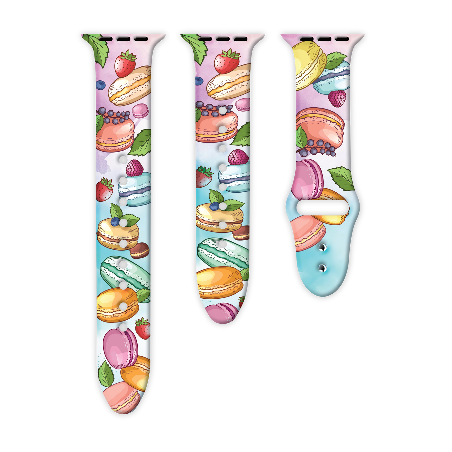 Parisian Macaron Treats Print | Silicone Watch Band for Apple Watch ® + Watch Face Incl.