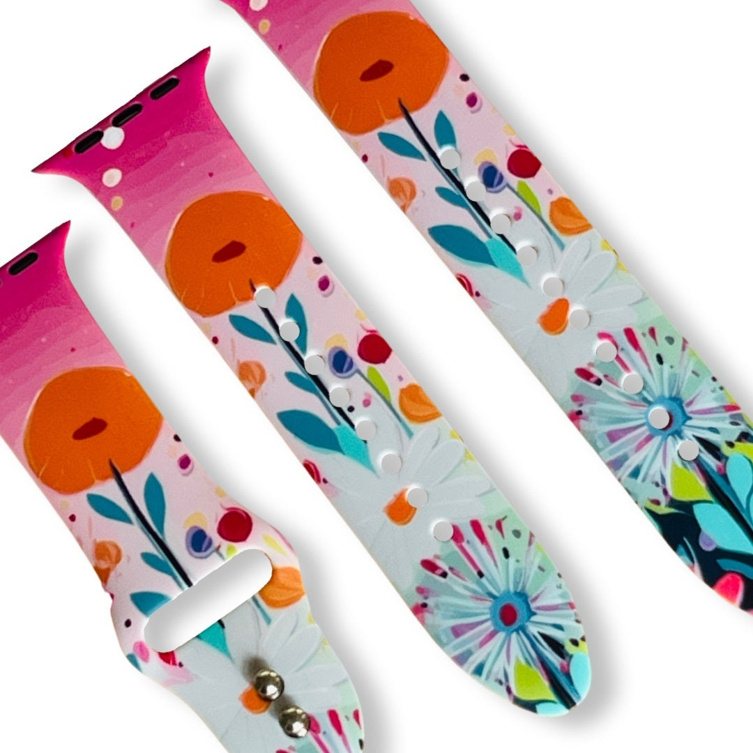 Floral Bloom Print | Silicone Watch Band for Apple Watch ® + Watch Face Incl.