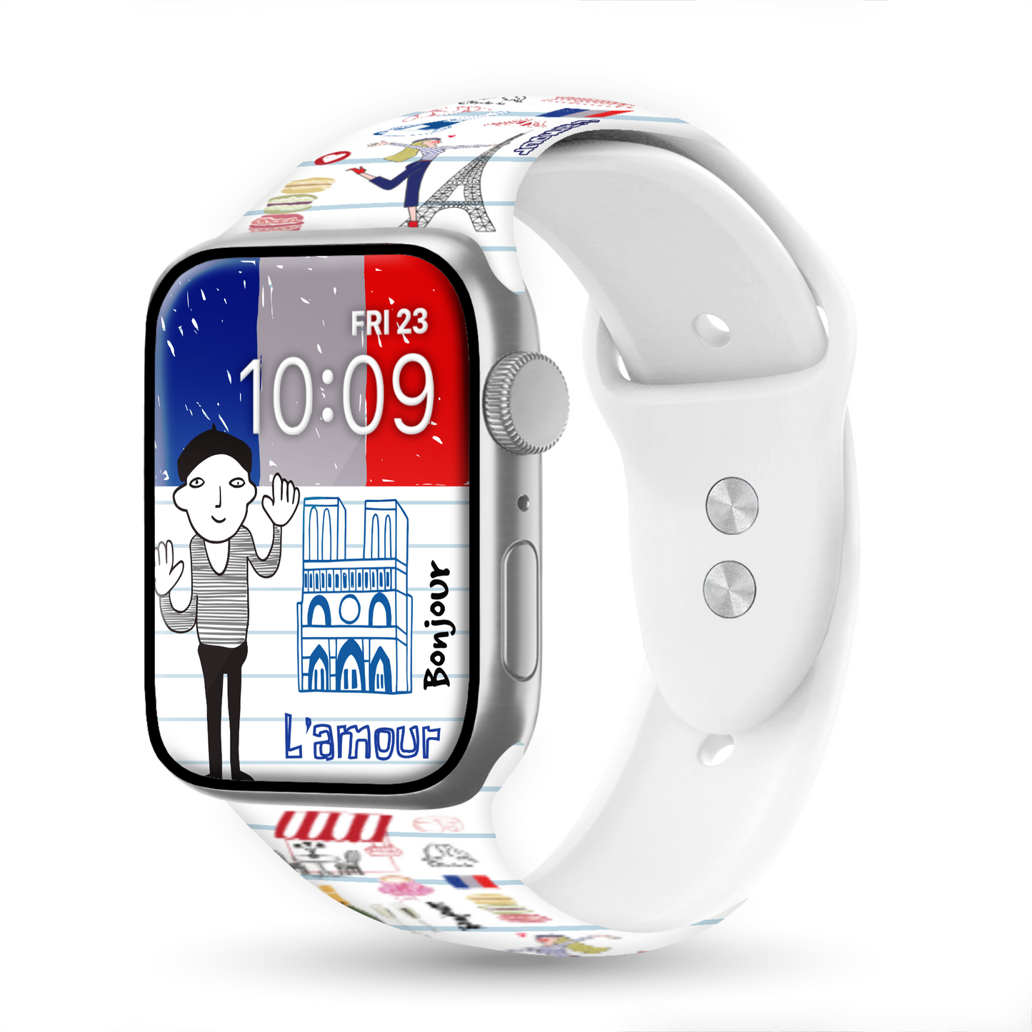 Oh La La Paris Print | Silicone Watch Band for Apple Watch ® + Watch Face Incl.
