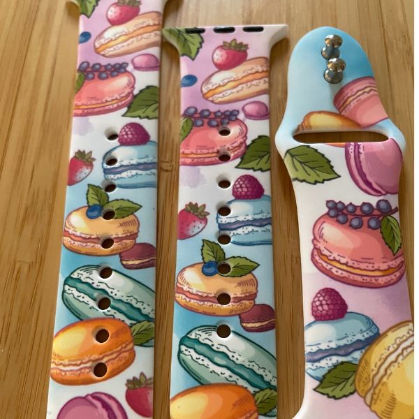Parisian Macaron Treats Print | Silicone Watch Band for Apple Watch ® + Watch Face Incl.