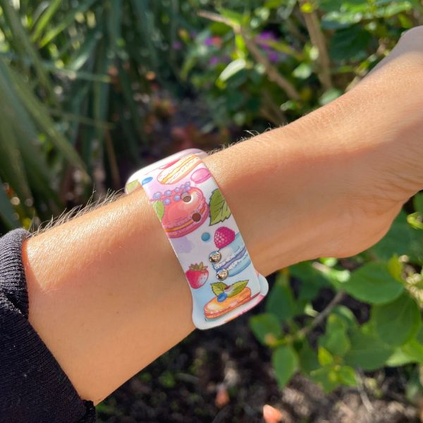 Parisian Macaron Treats Print | Silicone Watch Band for Apple Watch ® + Watch Face Incl.