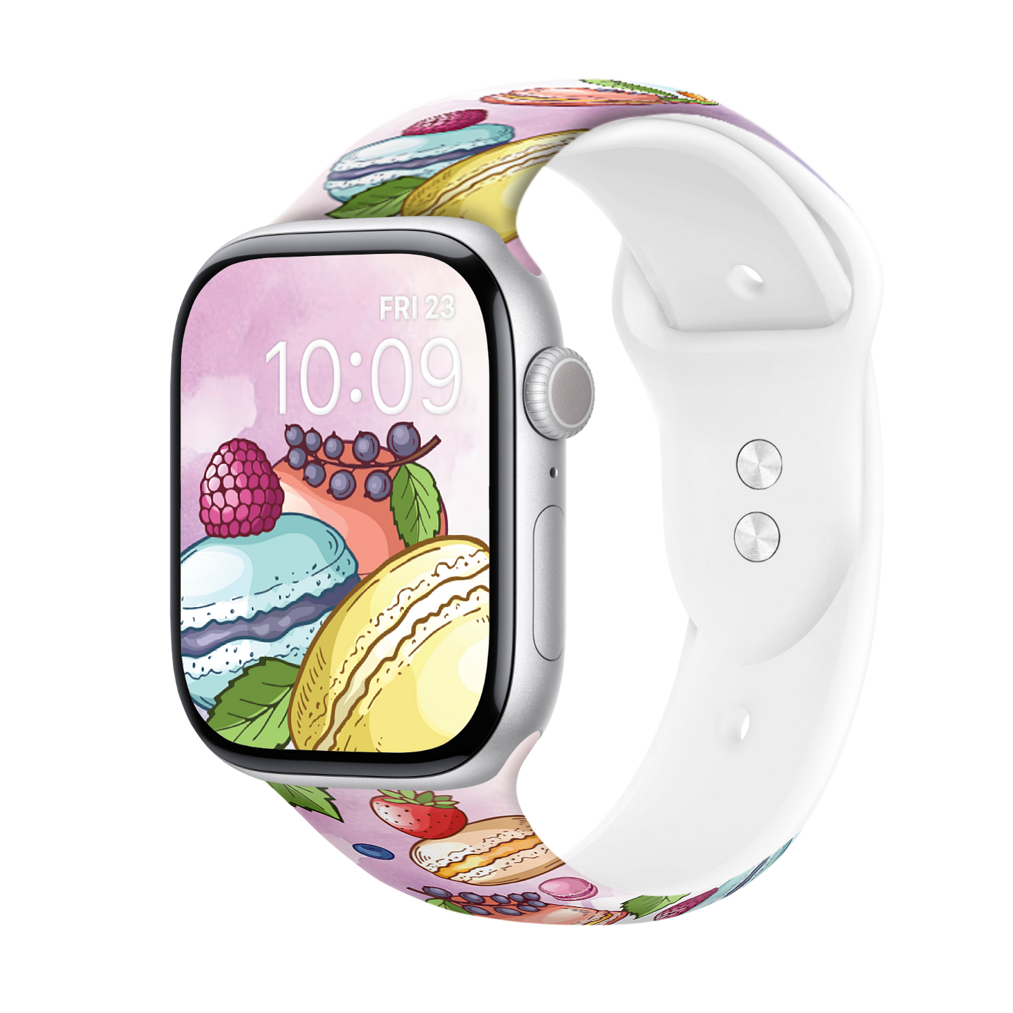 Parisian Macaron Treats Print | Silicone Watch Band for Apple Watch ® + Watch Face Incl.