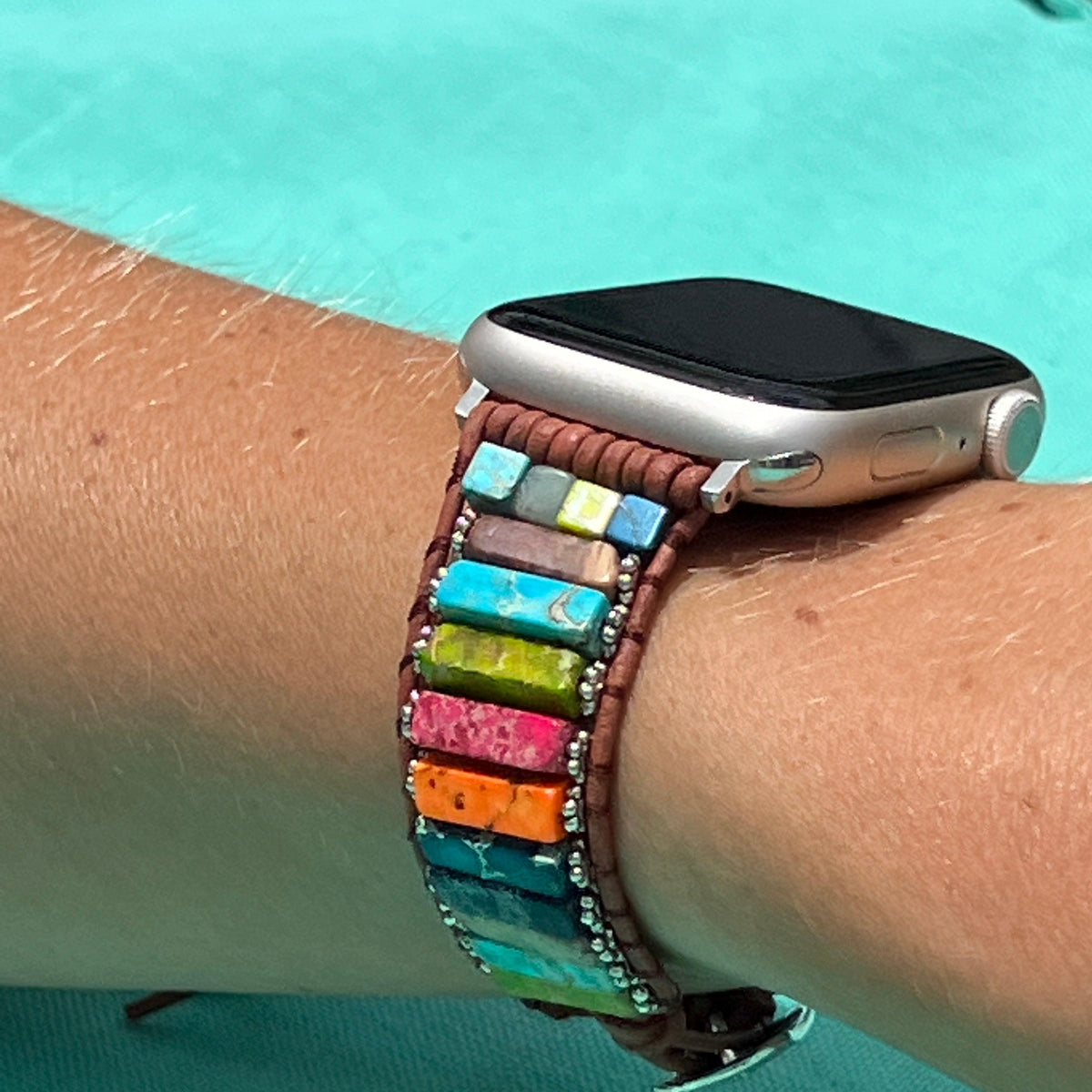 Vibrant Rainbow Bohemian Apple Watch Strap - Dewdrops & Vines