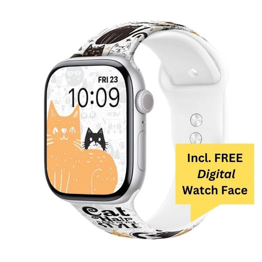 Whisker Wonderland Print | Silicone Watch Band for Apple Watch ® + Watch Face Incl.