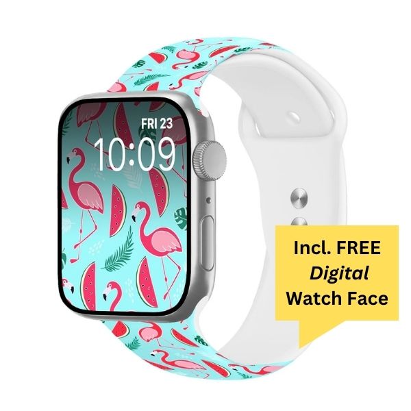 Flamingo Fiesta Print | Silicone Watch Band for Apple Watch ® + Watch Face Incl.