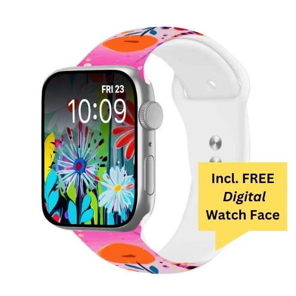 Floral Bloom Print | Silicone Watch Band for Apple Watch ® + Watch Face Incl.