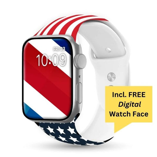 Freedom Flag Print | Silicone Watch Band for Apple Watch ® + Watch Face Incl.