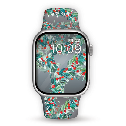 Holly Jolly Christmas Print | Silicone Watch Band for Apple Watch ® + Watch Face Incl.