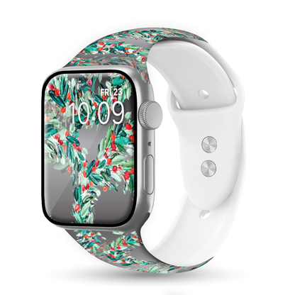 Holly Jolly Christmas Print | Silicone Watch Band for Apple Watch ® + Watch Face Incl.