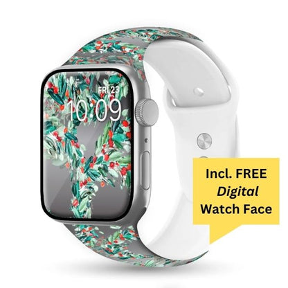 Holly Jolly Christmas Print | Silicone Watch Band for Apple Watch ® + Watch Face Incl.