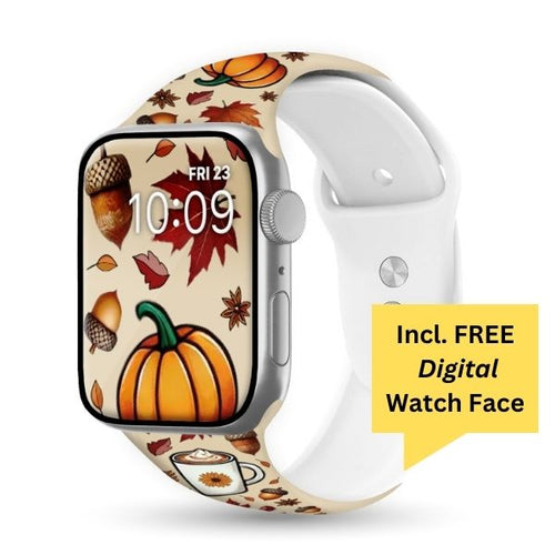 Pumpkin Spice Delight Print | Silicone Watch Band for Apple Watch ® + Watch Face Incl.