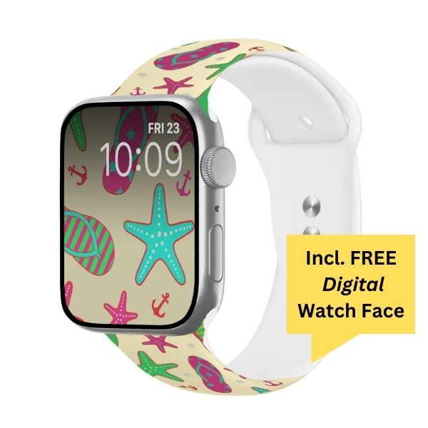 Sandy Toes Print | Silicone Watch Band for Apple Watch ® + Watch Face Incl.