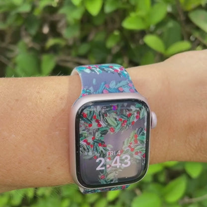 Holly Jolly Christmas Print | Silicone Watch Band for Apple Watch ® + Watch Face Incl.