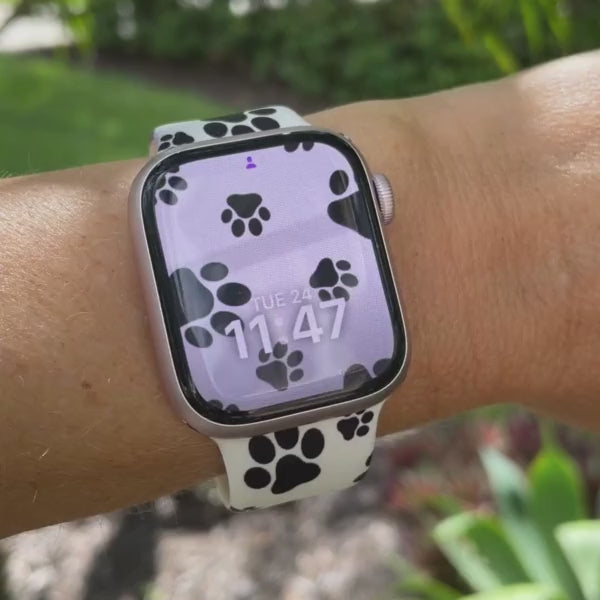 Black Paws Print Silicone Watch Band for Apple Watch