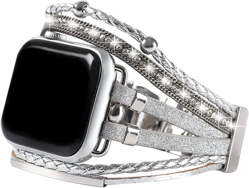 Vibrant Sparkle | Leather & Stainless-Steel Watch Band for Apple Watch ®