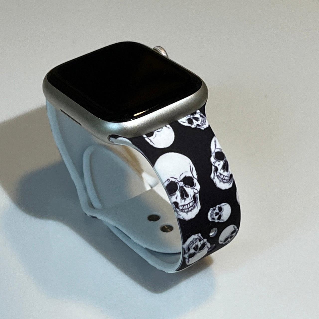 Apple Watch Bands -  Silicone Print -  Spooky - Black and White Skull Print Silicone Band - Clearance