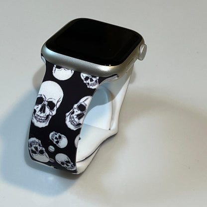 Apple Watch Bands -  Silicone Print -  Spooky - Black and White Skull Print Silicone Band - Clearance