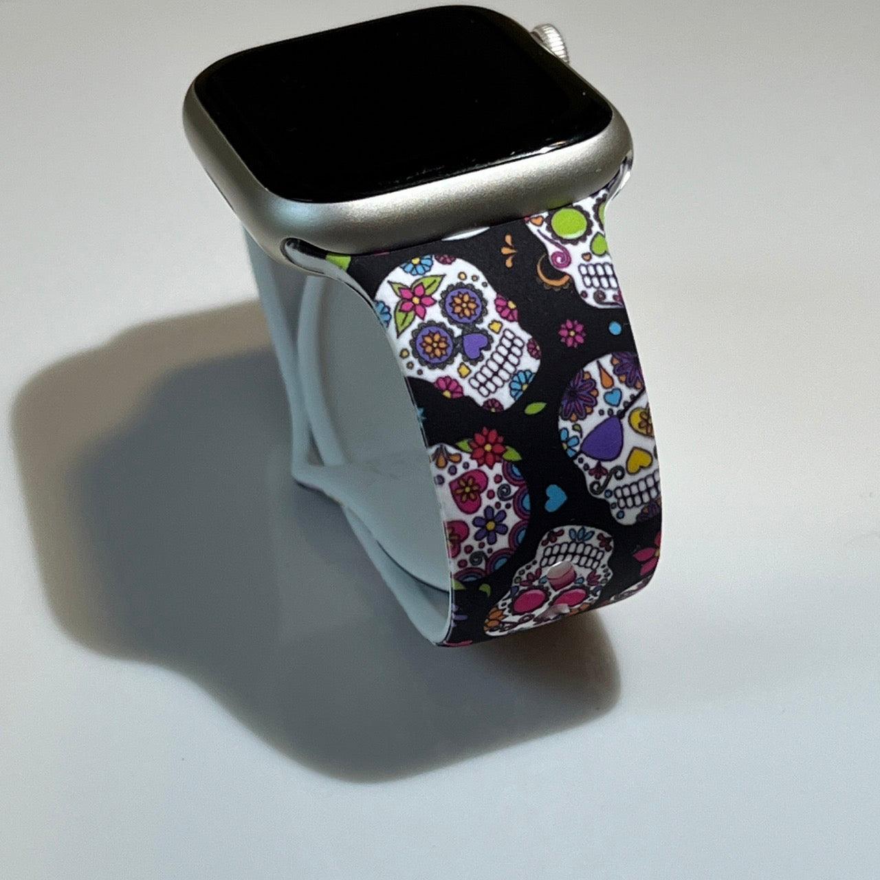 Apple Watch Bands -  Silicone Print -  Ancestors - Colorful Skull Print Silicone Band