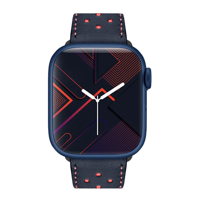 Apple Watch Bands -  Leather Band -  Leather Perforated Band, Midnight Blue-Red