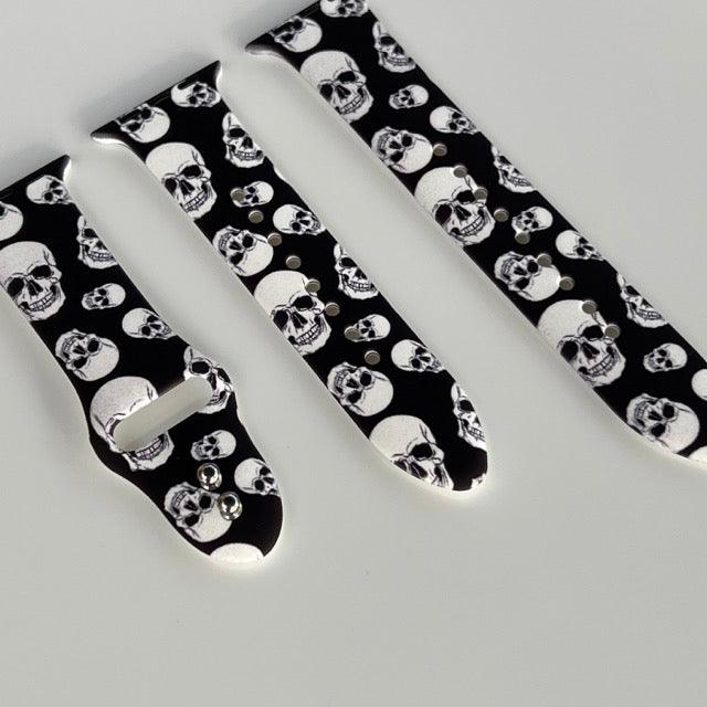 Apple Watch Bands -  Silicone Print -  Spooky - Black and White Skull Print Silicone Band - Clearance