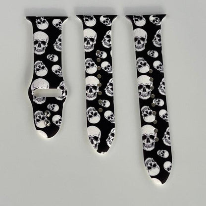 Apple Watch Bands -  Silicone Print -  Spooky - Black and White Skull Print Silicone Band - Clearance